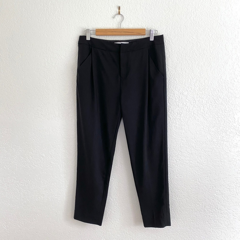 Everlane Black 100% Wool Pleated Cropped Trouser Pant Tapered Minimalist Size 4